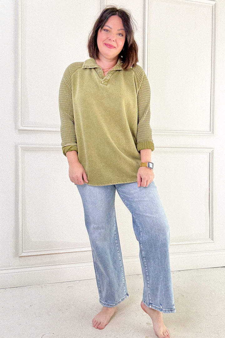 Duality Waffle Knit Henley Long Sleeve Top