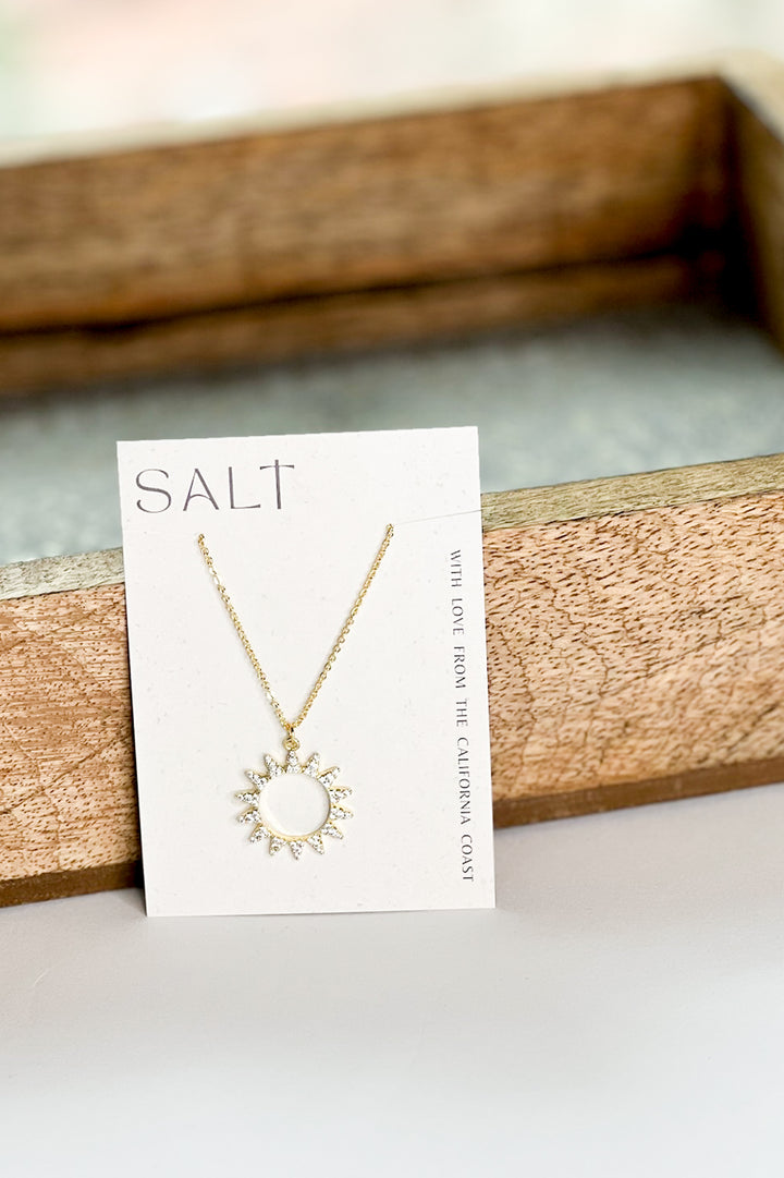 Sparkly CZ Sunburst Pendant 18K Gold Necklace
