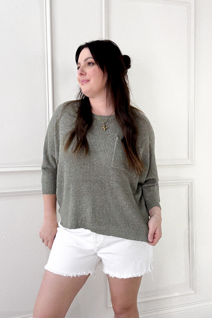 Front Pocket Dolman Long Sleeve Knit Sweater