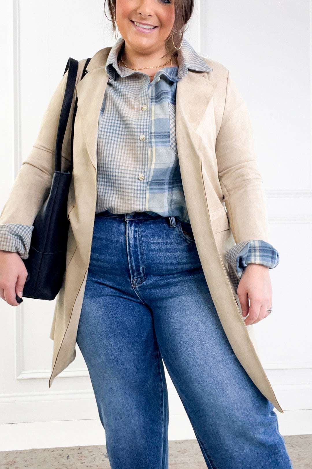 Long Sleeve Open Front Faux Suede Jacket