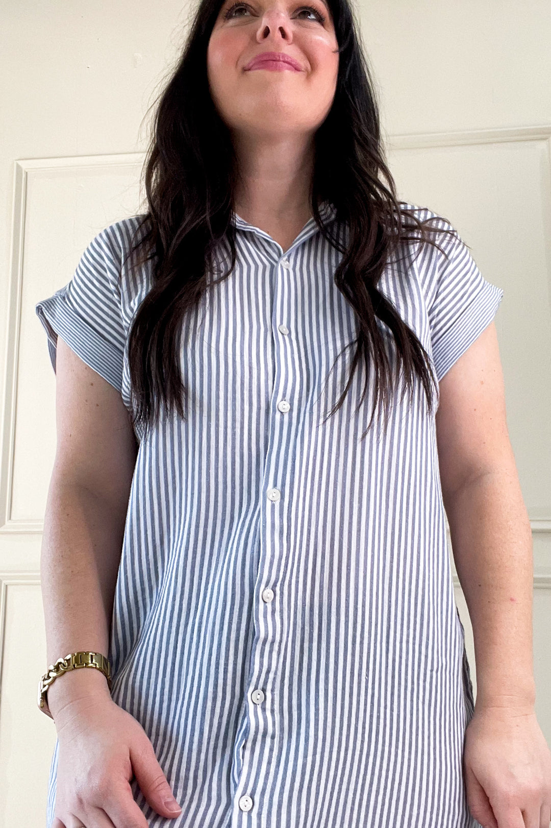 Collared Cap Sleeve Shirt Tail Mini Dress