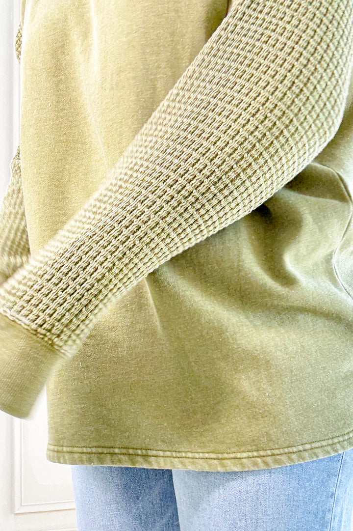 Duality Waffle Knit Henley Long Sleeve Top