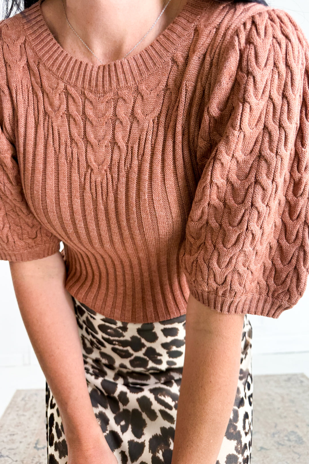 Cable Knit Short Sleeve Sweater Top