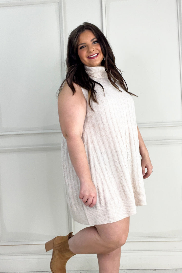 Turtleneck Cable Knit Tunic Vest