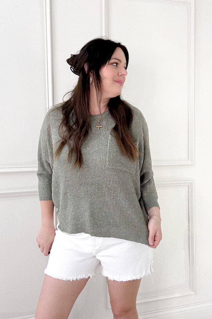 Front Pocket Dolman Long Sleeve Knit Sweater