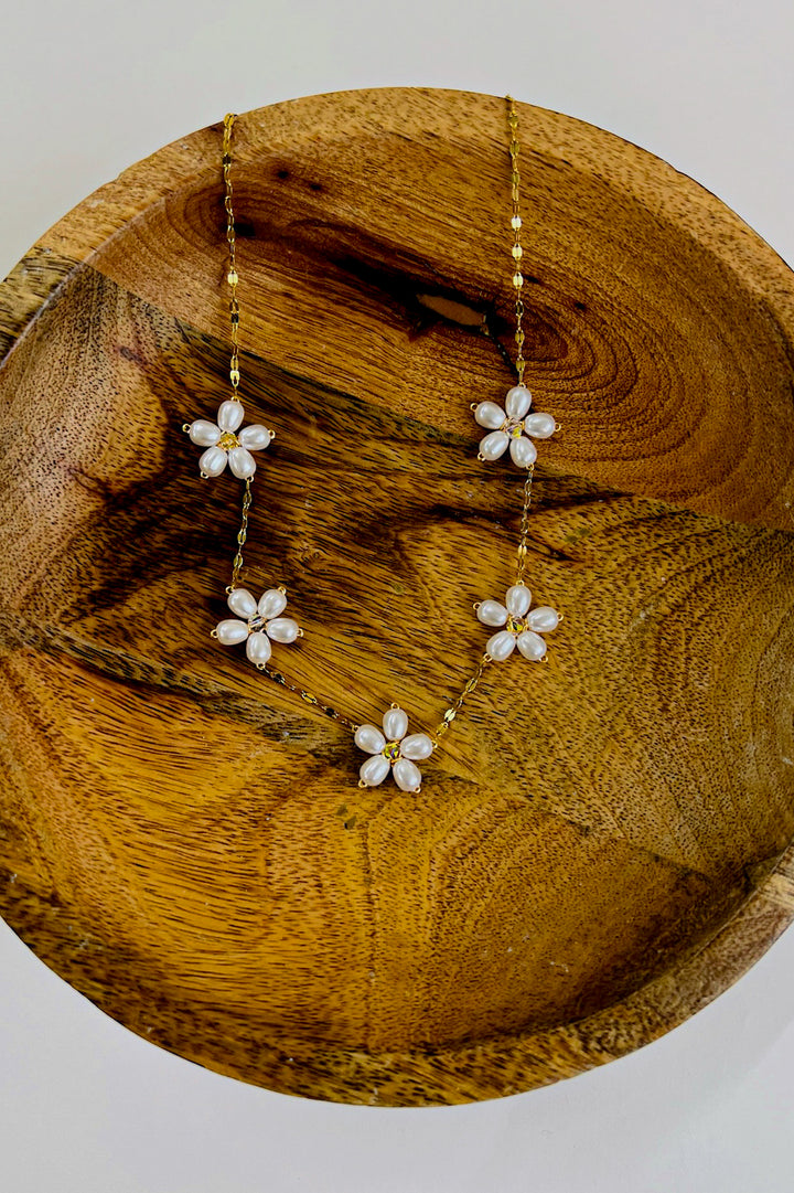 18K Pearl Flower Station Necklace