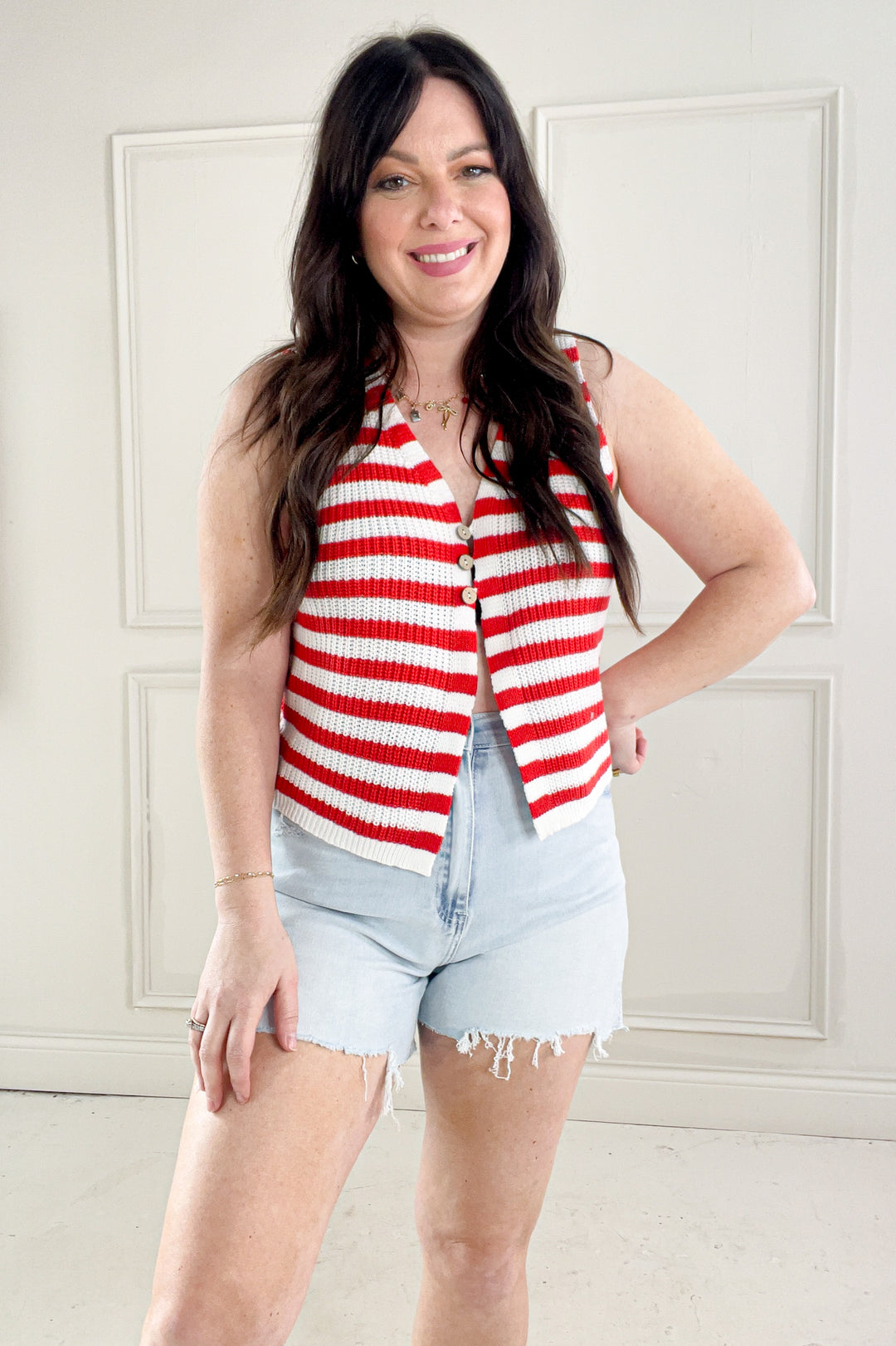 Striped Button Front Sweater Vest