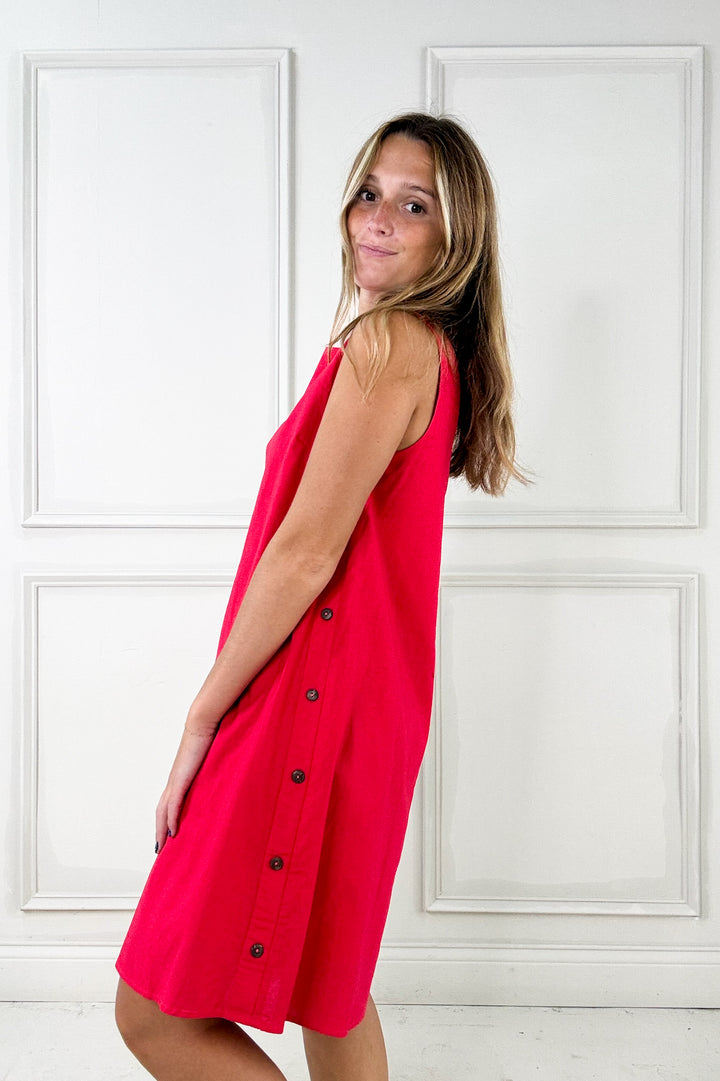 Linen Side Button Detail Mini Dress