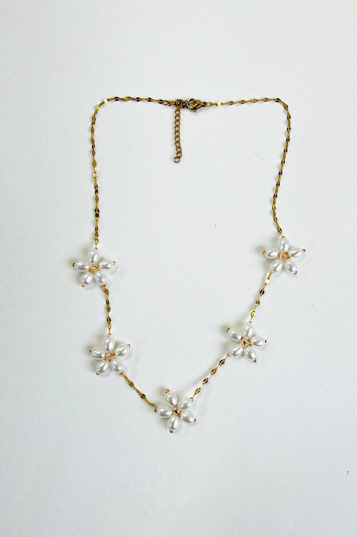 18K Pearl Flower Station Necklace