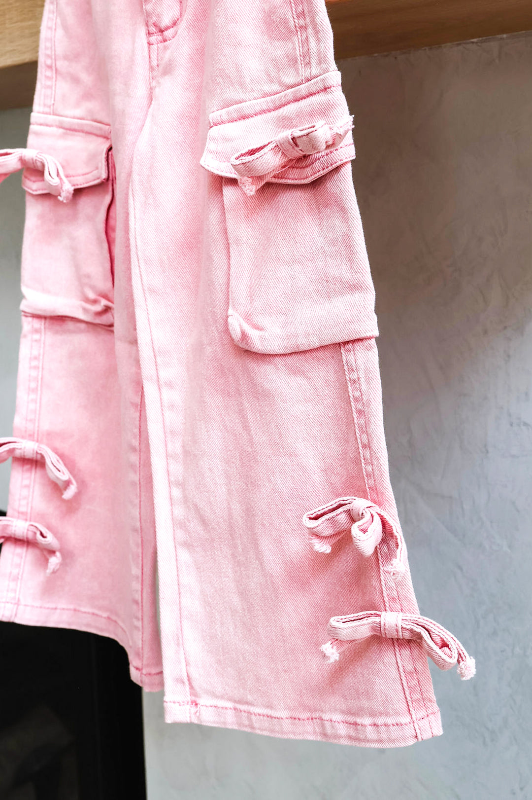 Girls’ Pink Wide Leg Cargo Jeans with Bows