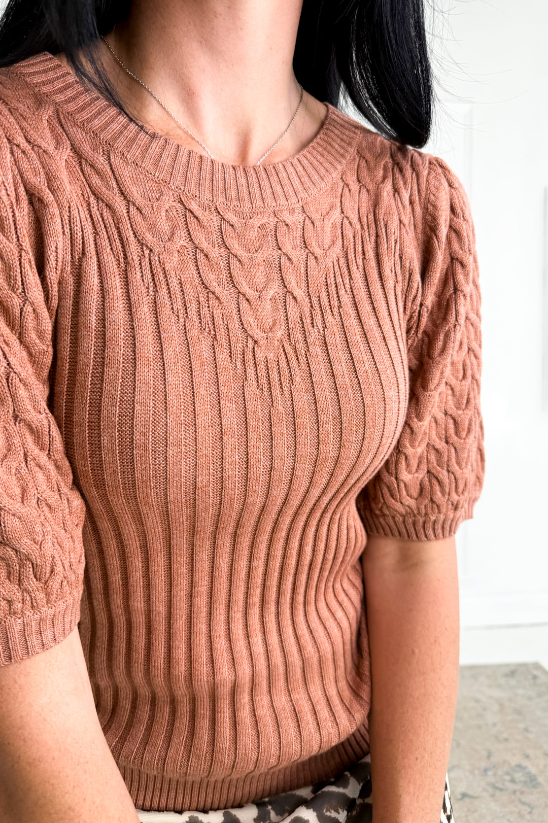 Cable Knit Short Sleeve Sweater Top
