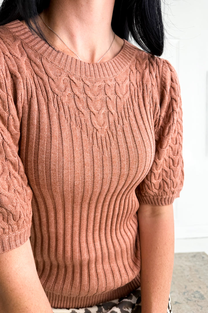 Cable Knit Short Sleeve Sweater Top