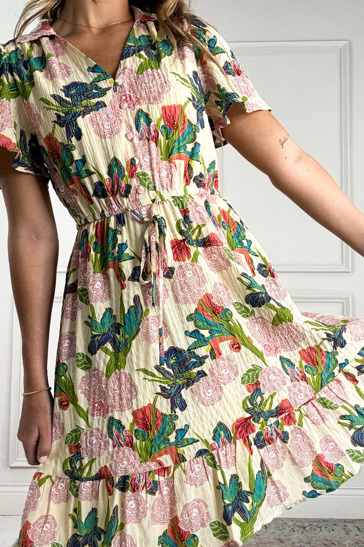 V-Neck Flutter Short Sleeve Mini Dress