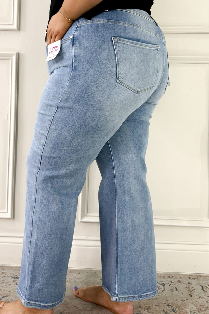 Bow Detail Waists High Rise Crop Wide Curvy Jeans | Risen