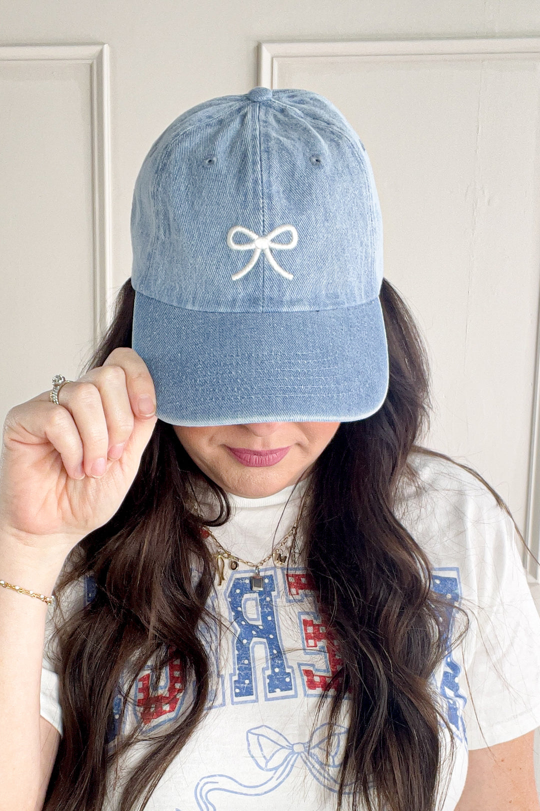 Embroidered Bow Denim Ball Cap