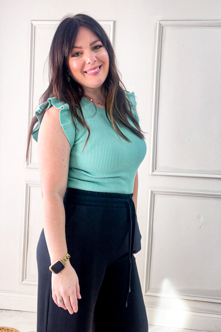 Short Ruffle Sleeve Sweater Top