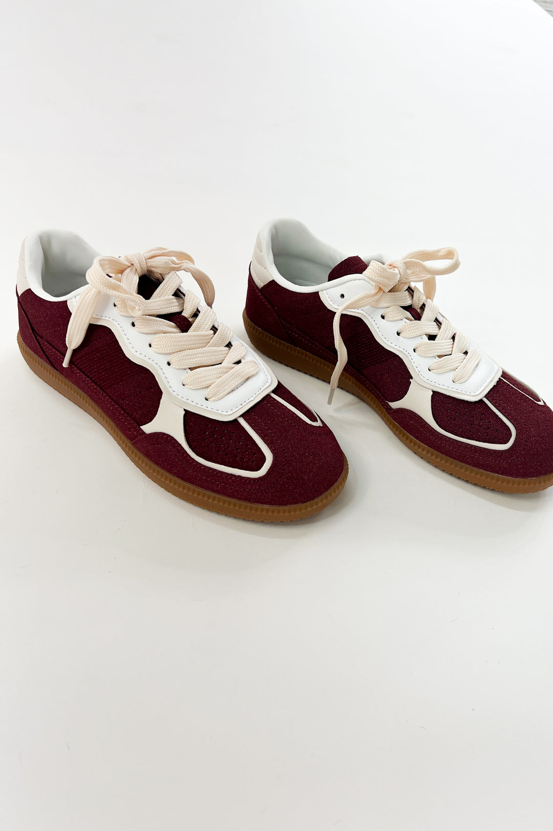 Burgundy Suede Court Sneakers