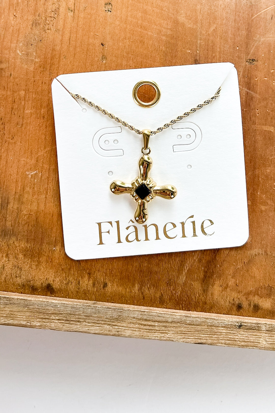 Stone Cross 18K Gold Necklace