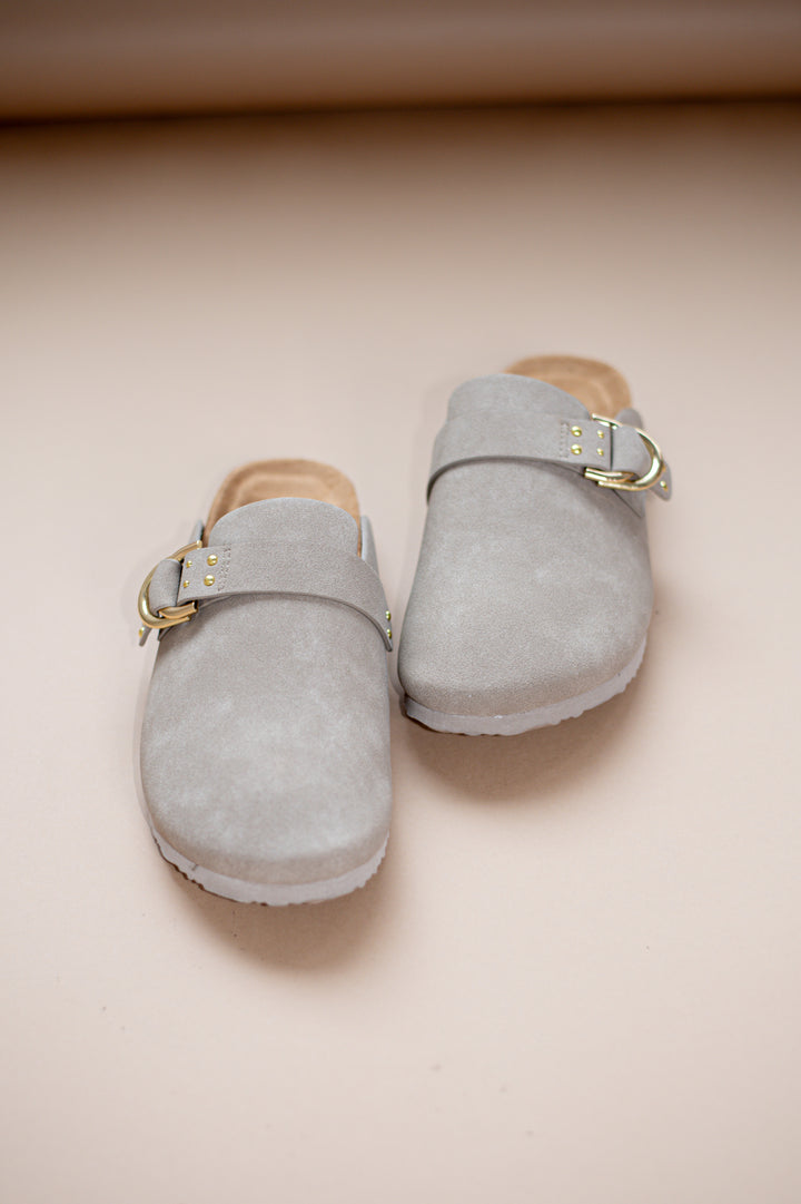 Cork Sole Gold Buckle Clogs