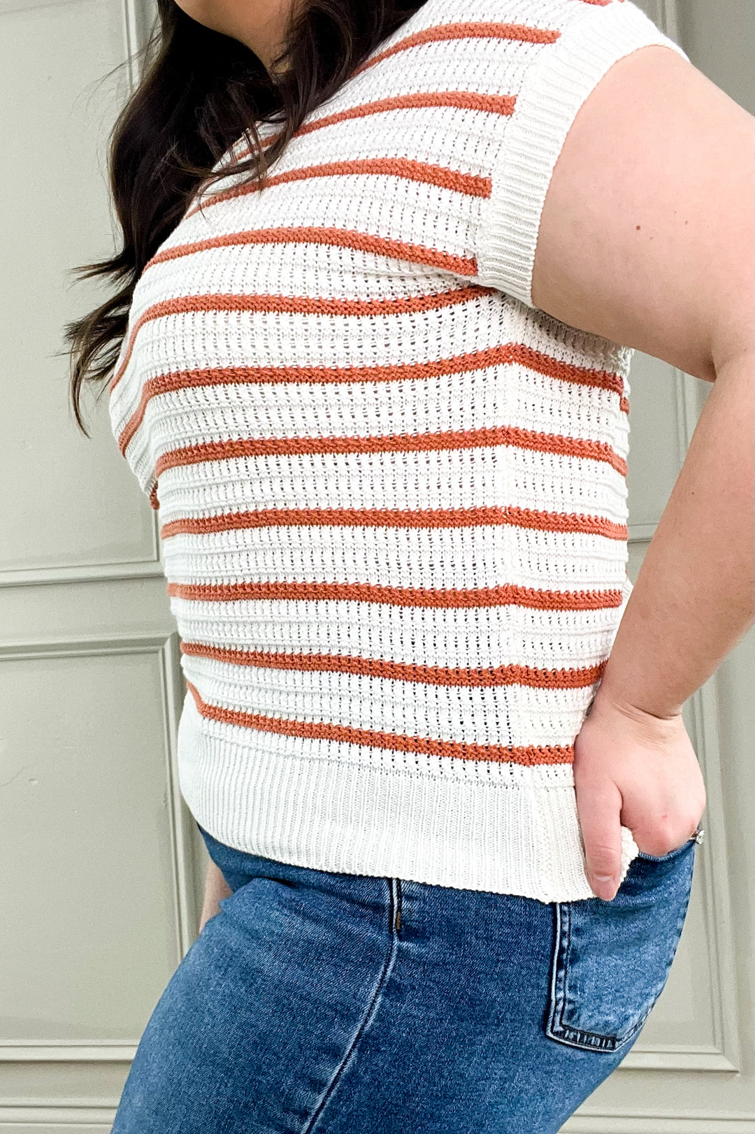 Rum Striped Cap Sleeve Crochet Sweater