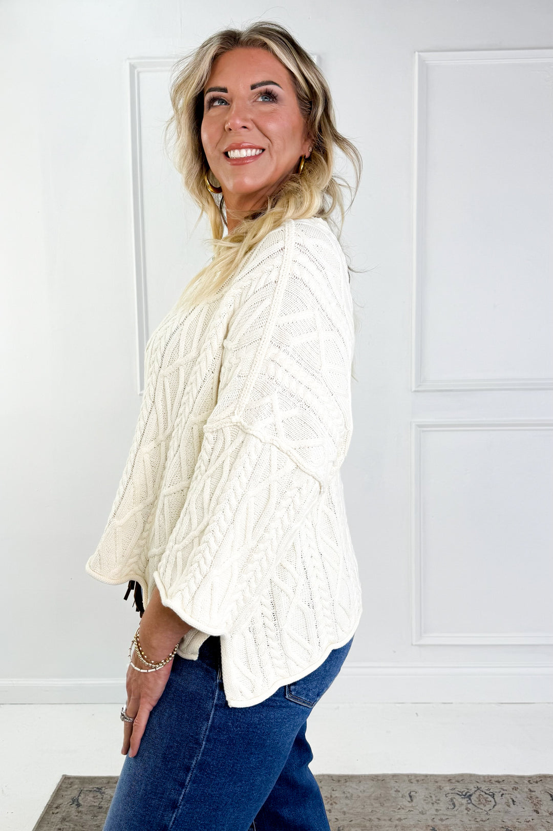 Oversized Bell Sleeve Cable Knit Sweater