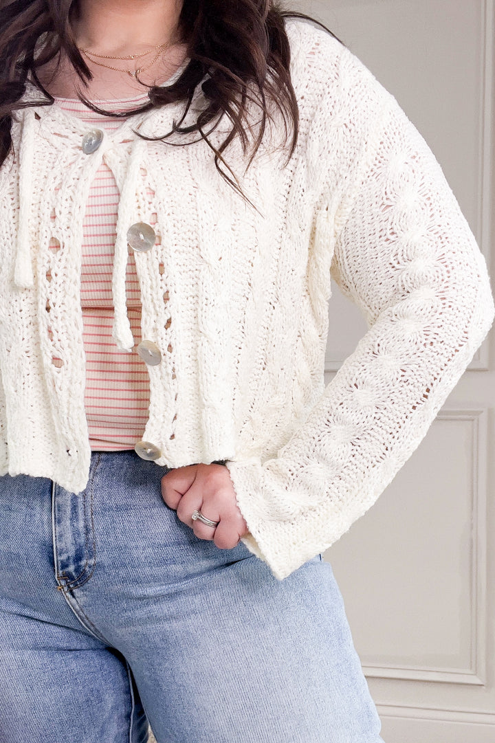 Loose Knit Button Up Crop Cardigan