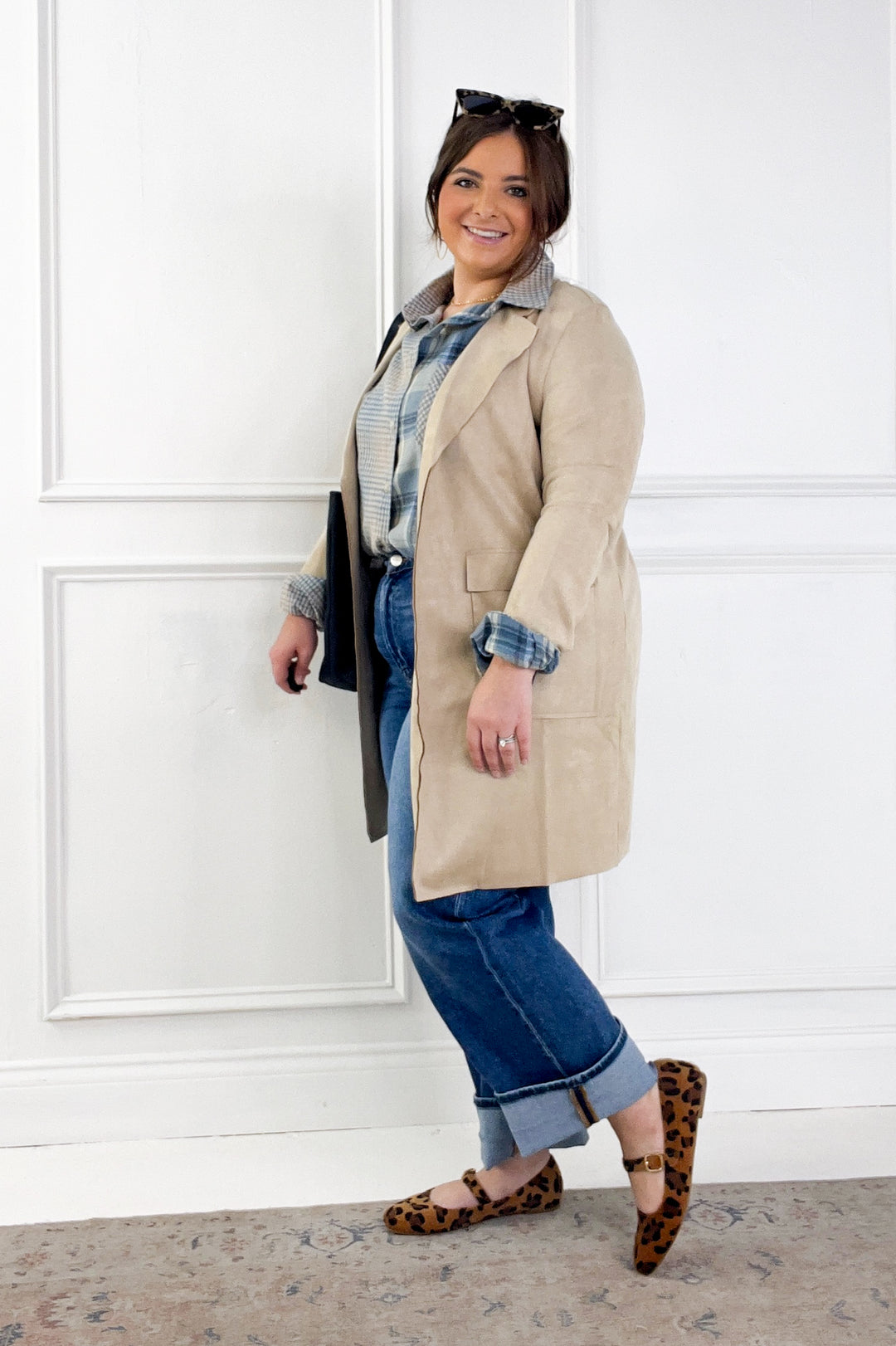 Long Sleeve Open Front Faux Suede Jacket