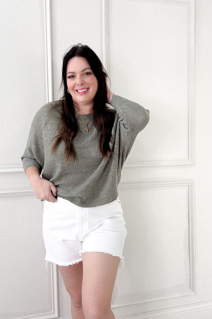 Front Pocket Dolman Long Sleeve Knit Sweater