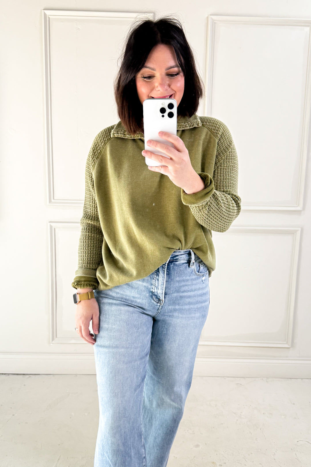 Duality Waffle Knit Henley Long Sleeve Top