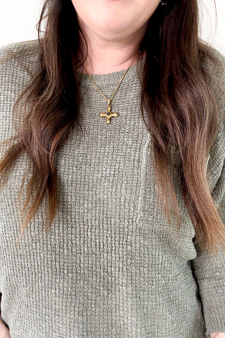 Front Pocket Dolman Long Sleeve Knit Sweater