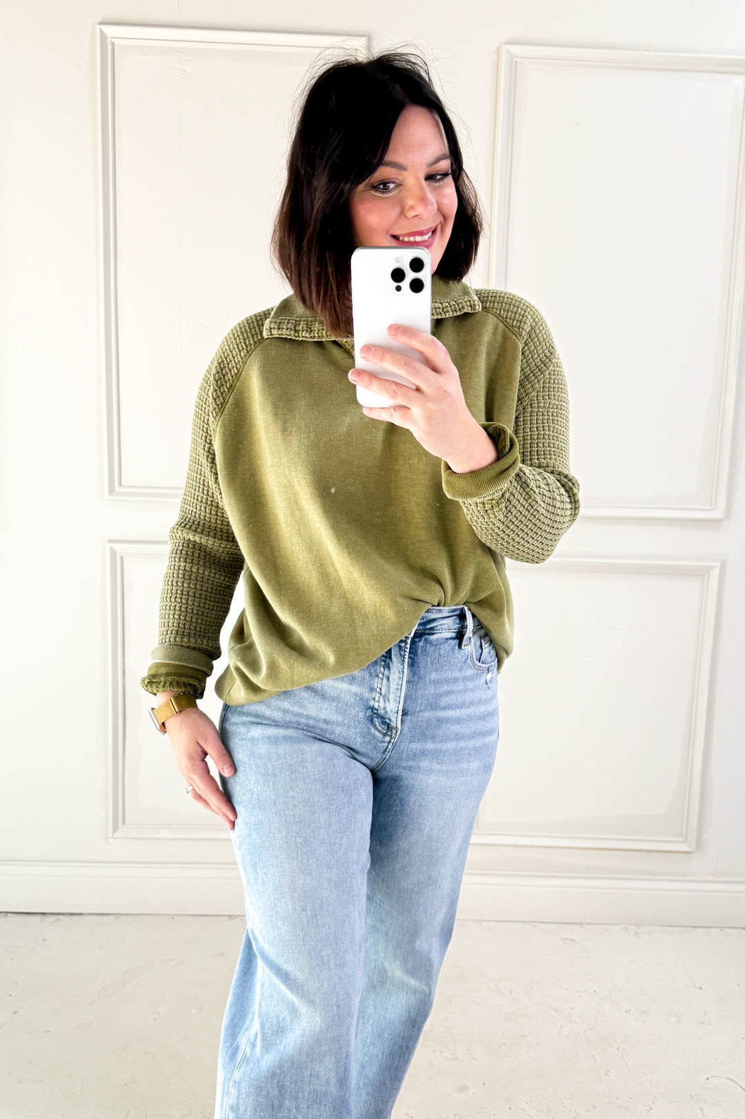 Duality Waffle Knit Henley Long Sleeve Top