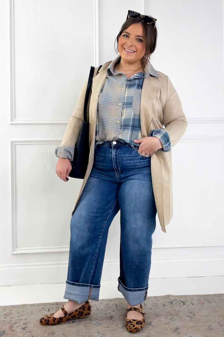 Long Sleeve Open Front Faux Suede Jacket