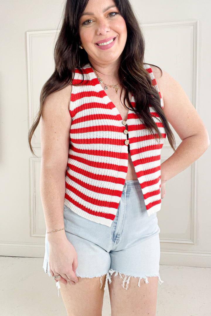 Striped Button Front Sweater Vest