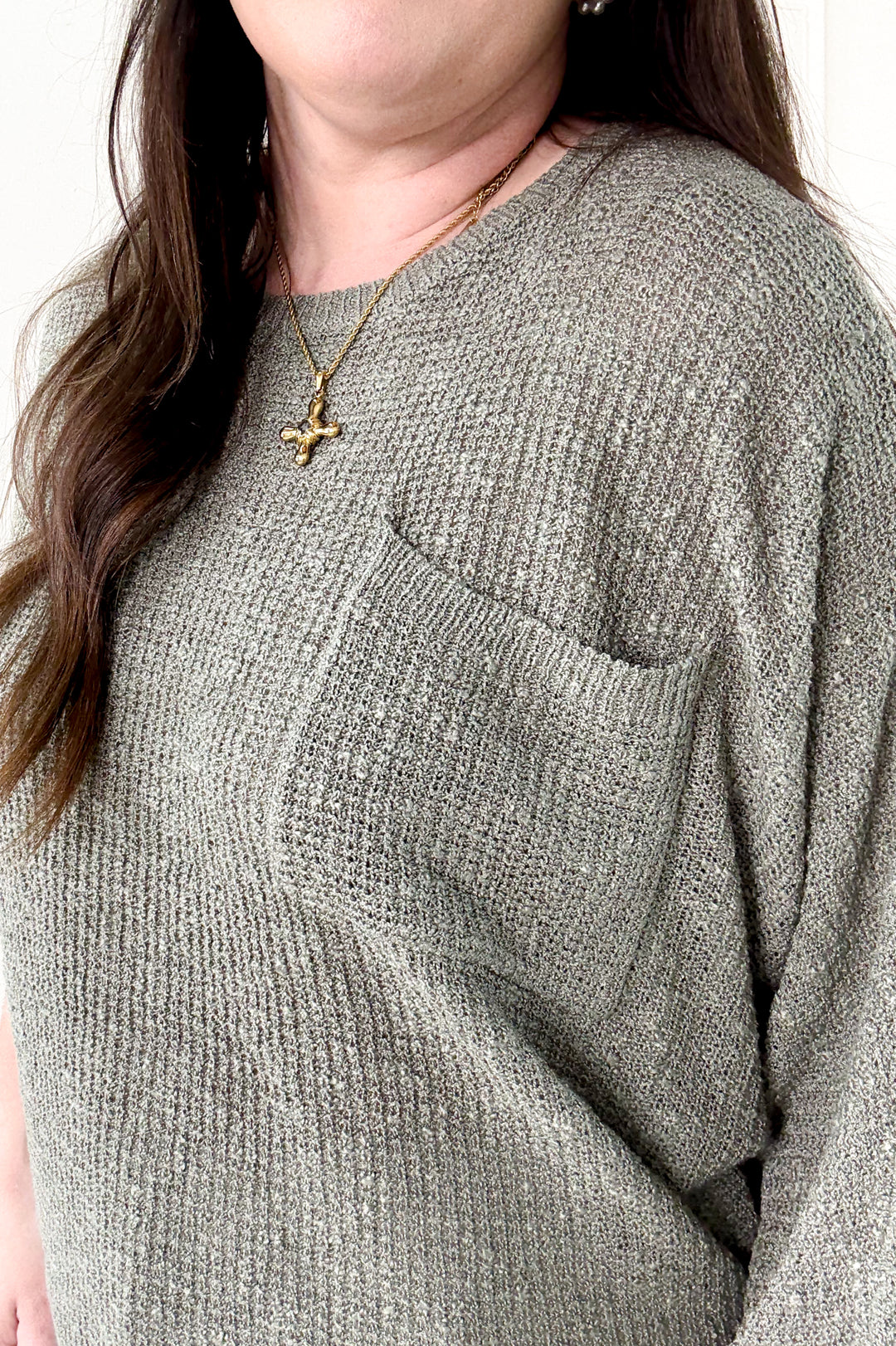 Front Pocket Dolman Long Sleeve Knit Sweater