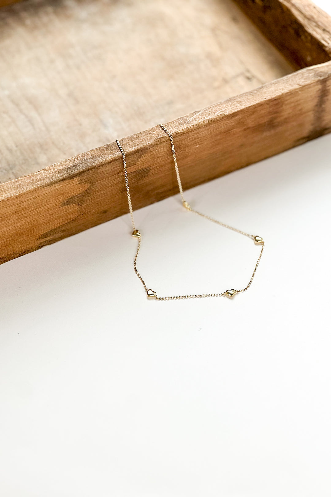 Gold Heart Charm Station Necklace