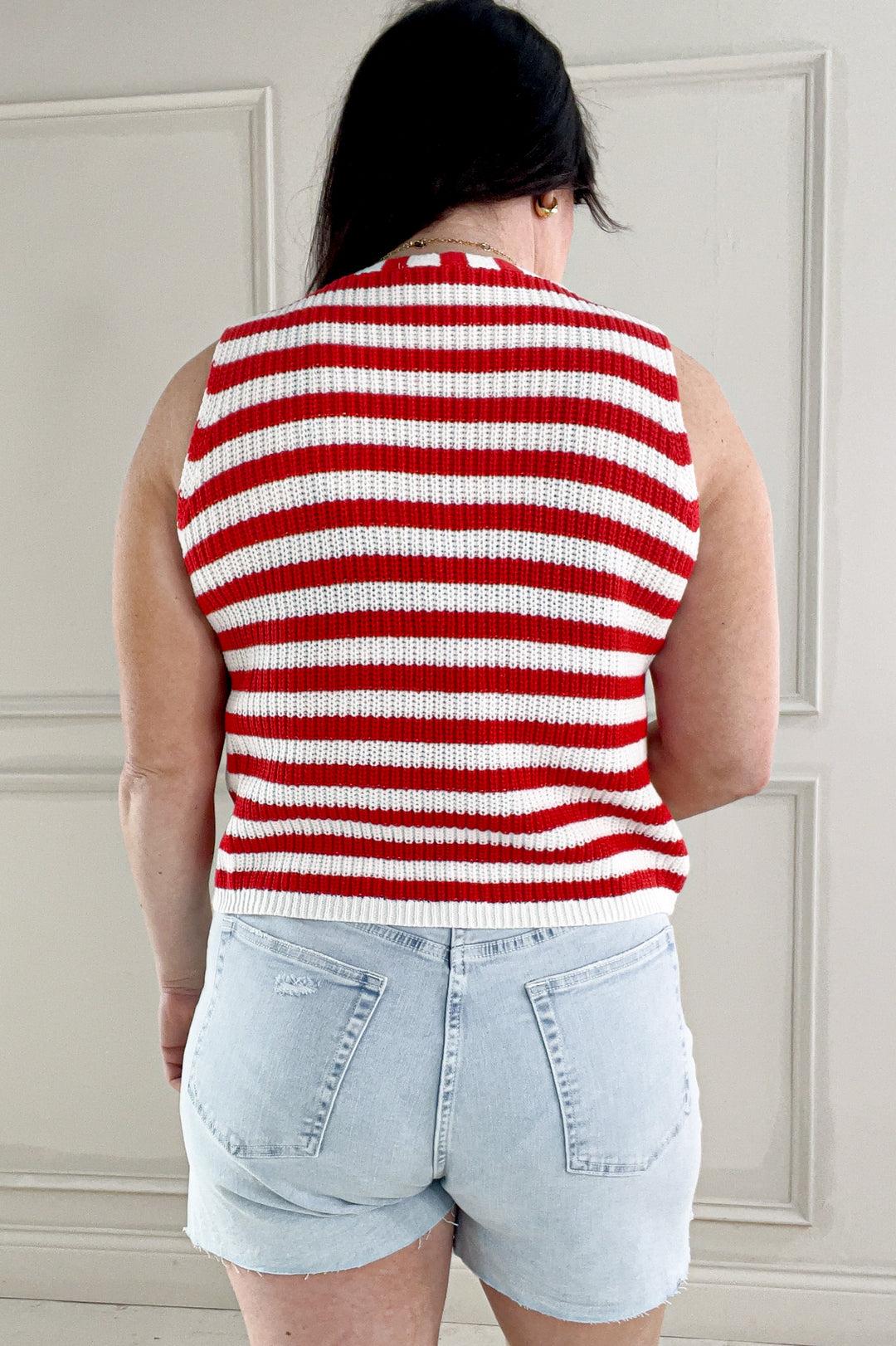 Striped Button Front Sweater Vest