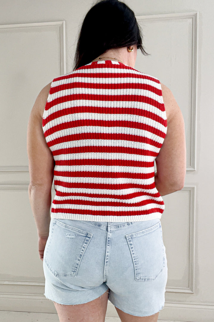 Striped Button Front Sweater Vest