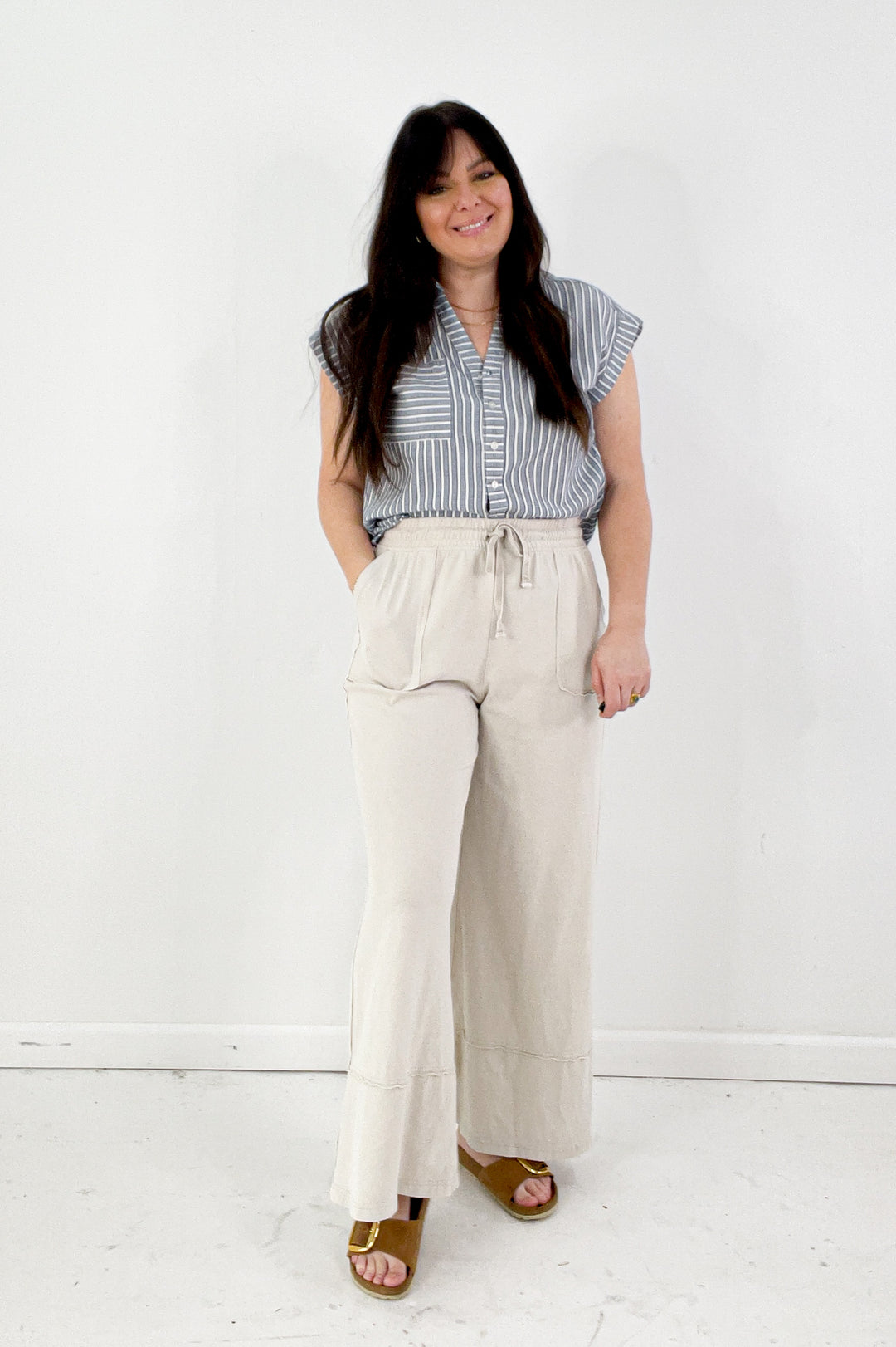 Marina Contrast Pocket Button up Top