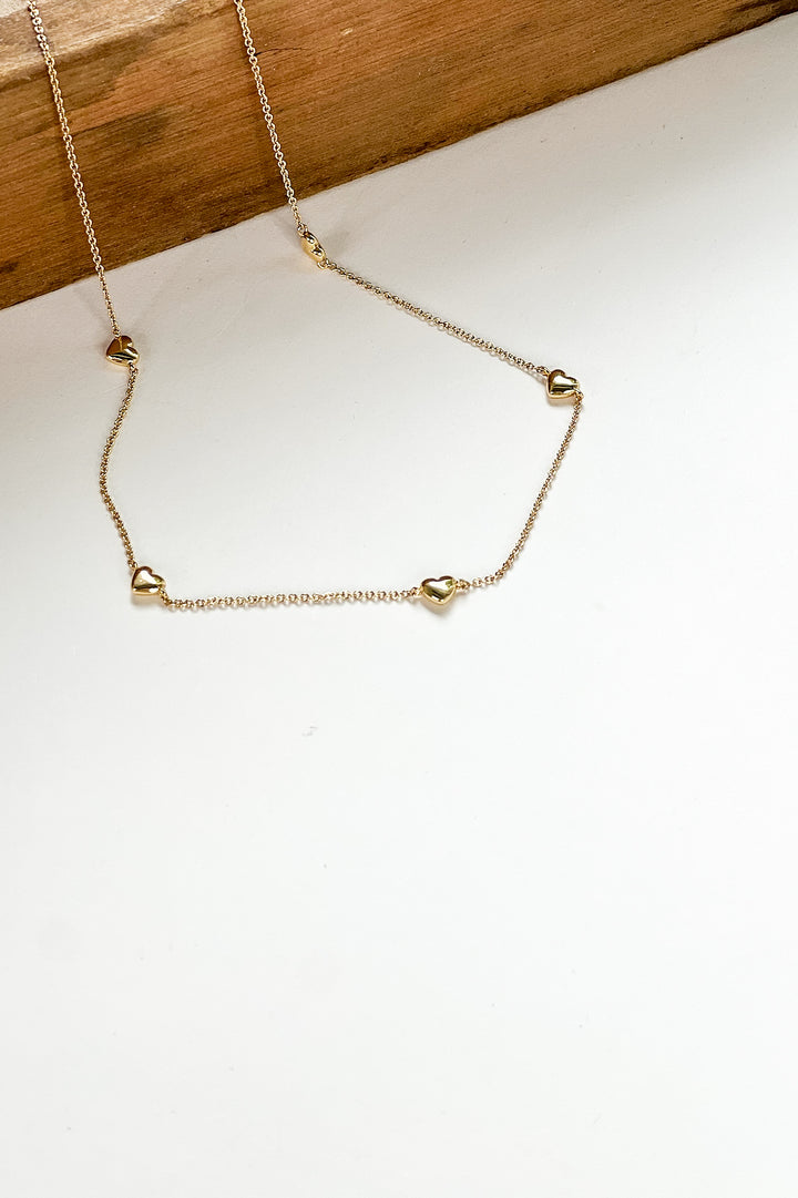Gold Heart Charm Station Necklace