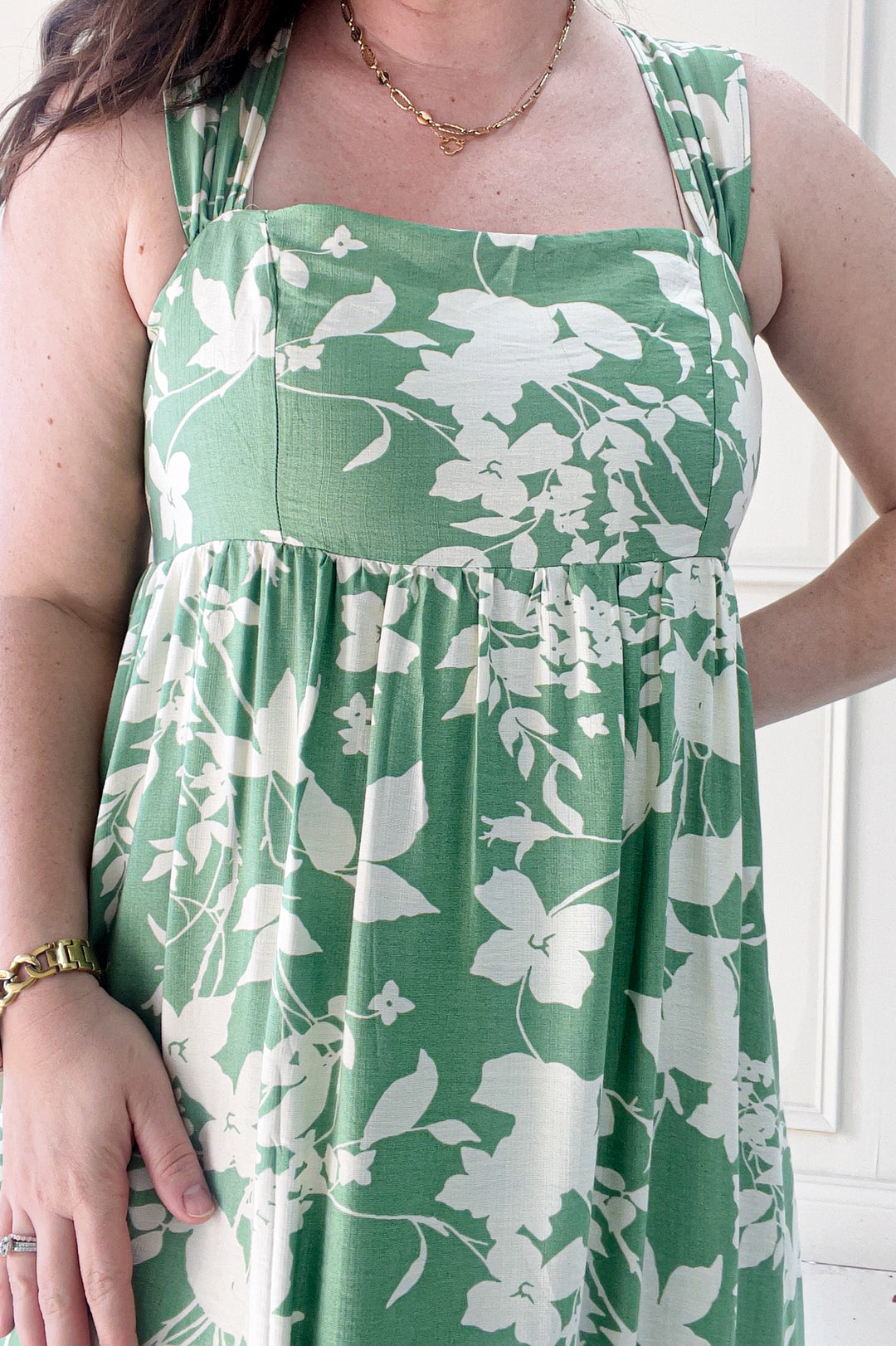 Cap Sleeve Printed Square Neck Midi Dress