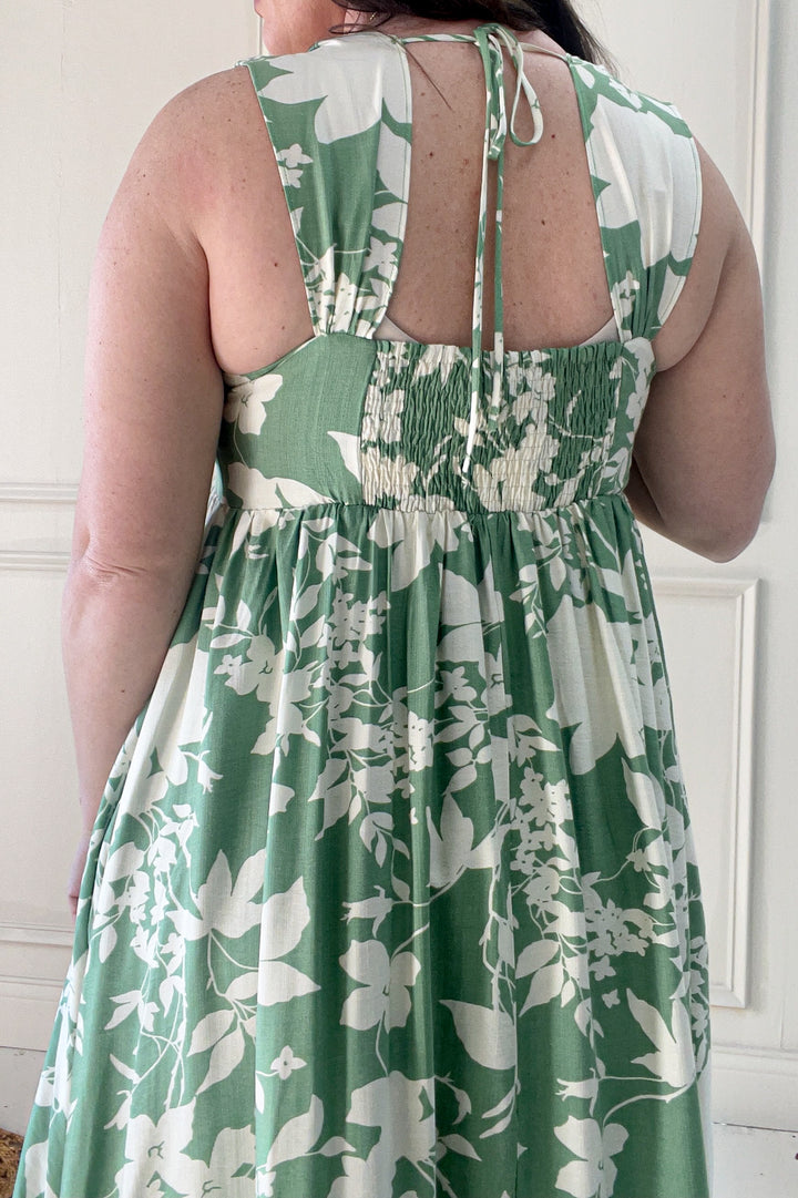 Cap Sleeve Printed Square Neck Midi Dress