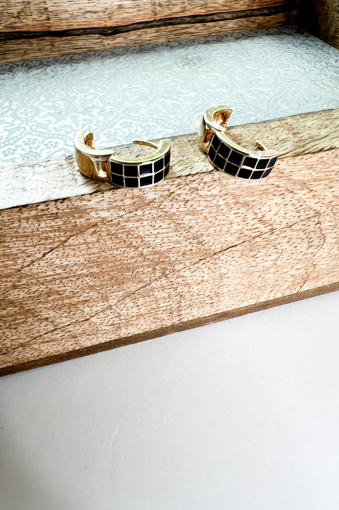 Checker Epoxy Huggie Hoop Earrings