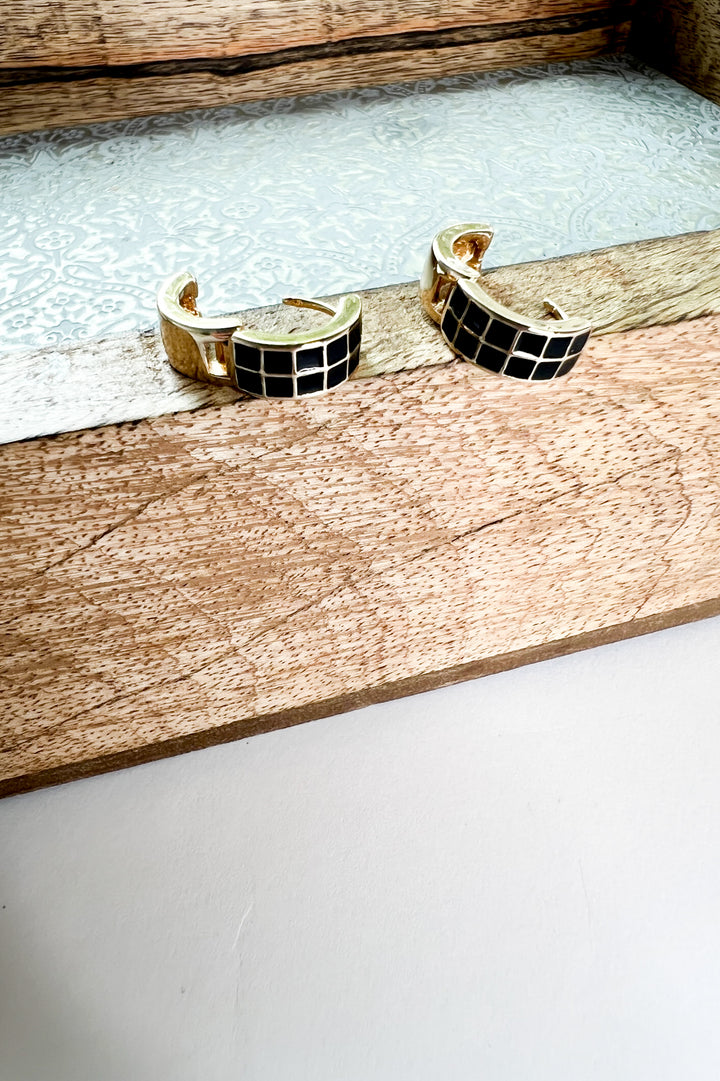 Checker Epoxy Huggie Hoop Earrings