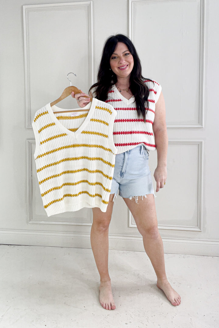 Knitted Sleeveless Stripe Sweater Top