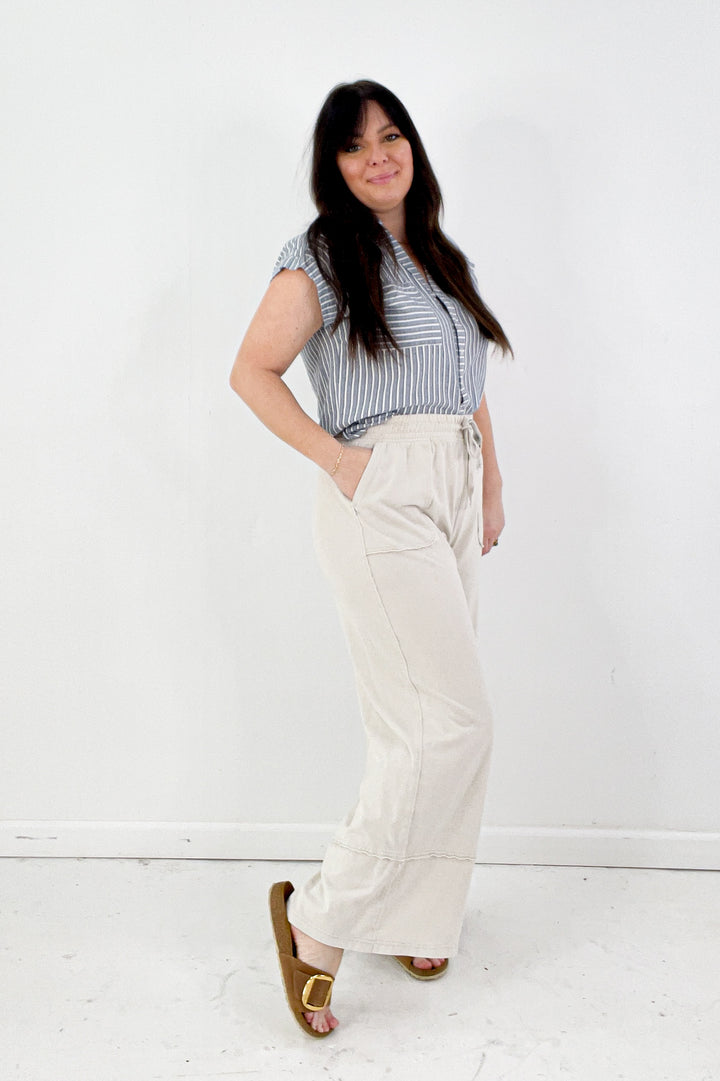 Marina Contrast Pocket Button up Top