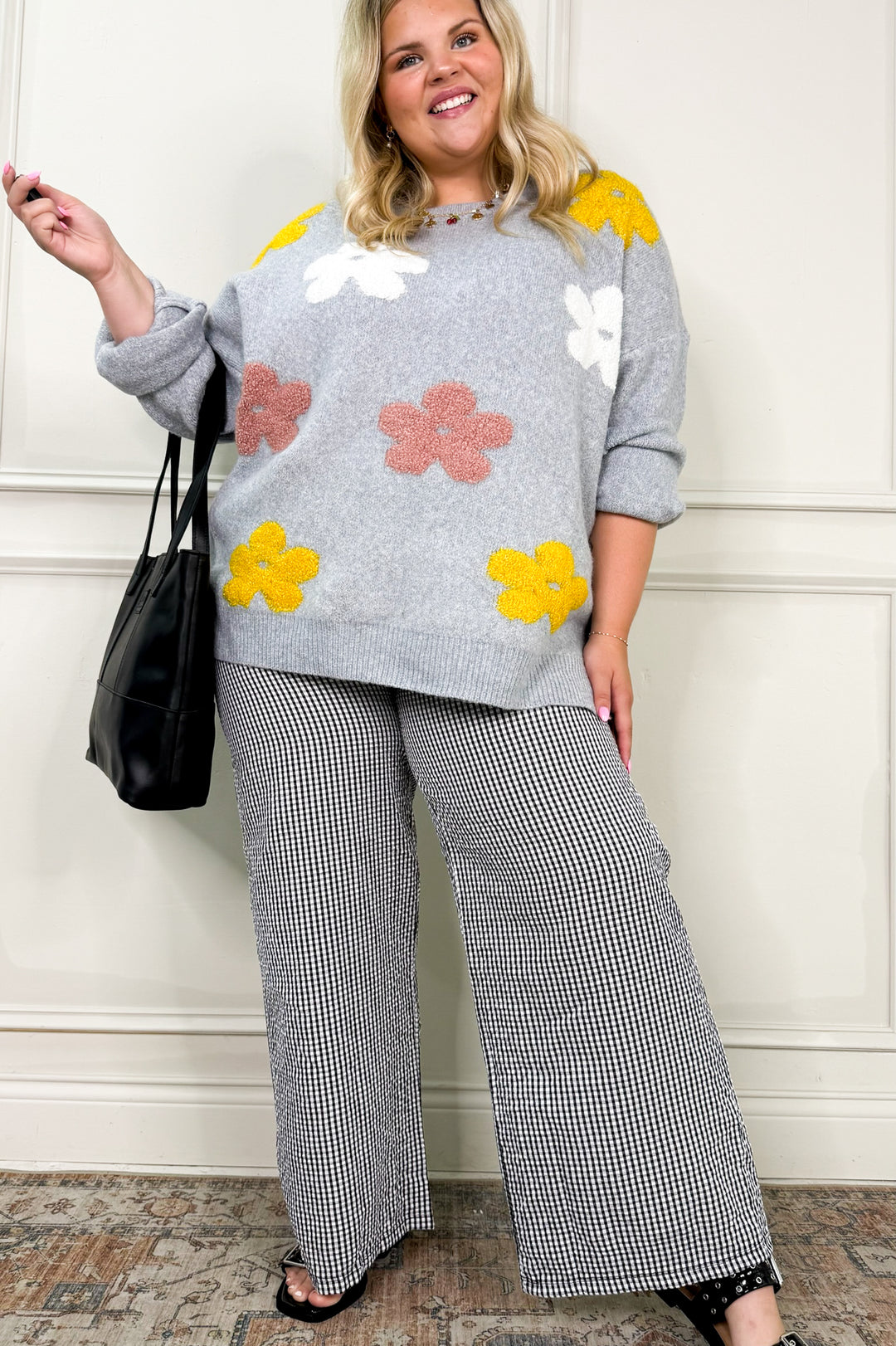 Oversized Floral Graphic Knit Curvy Sweater