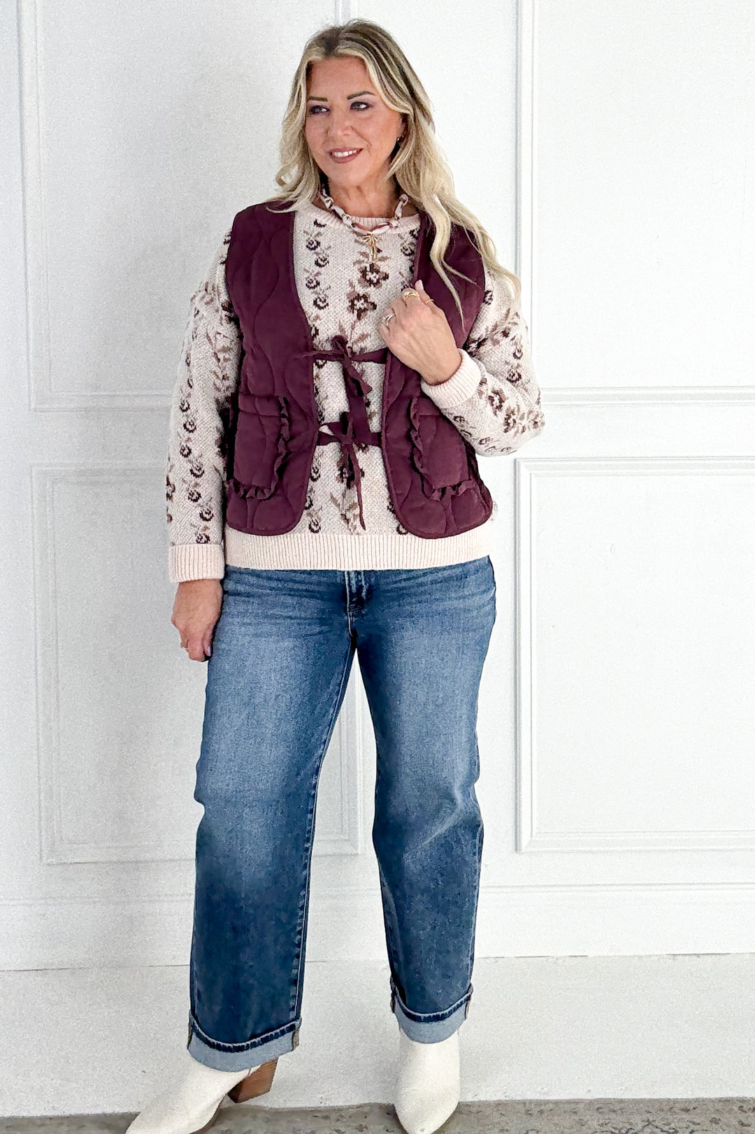 Quilted Vest with Tie-Front and Patch Pockets