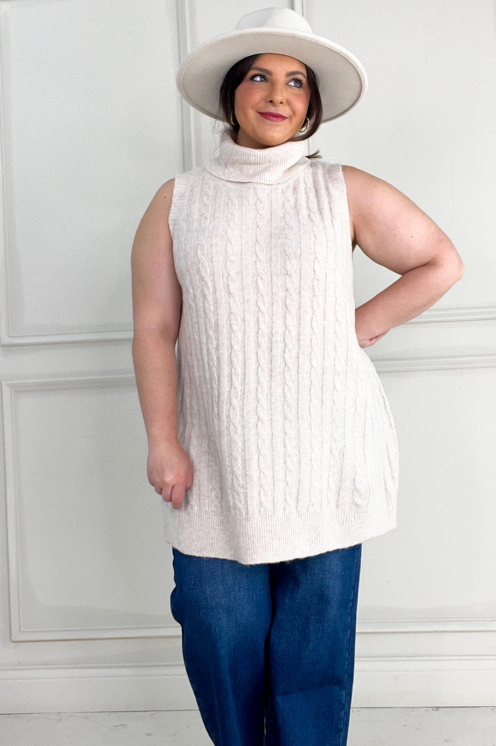 Turtleneck Cable Knit Tunic Vest