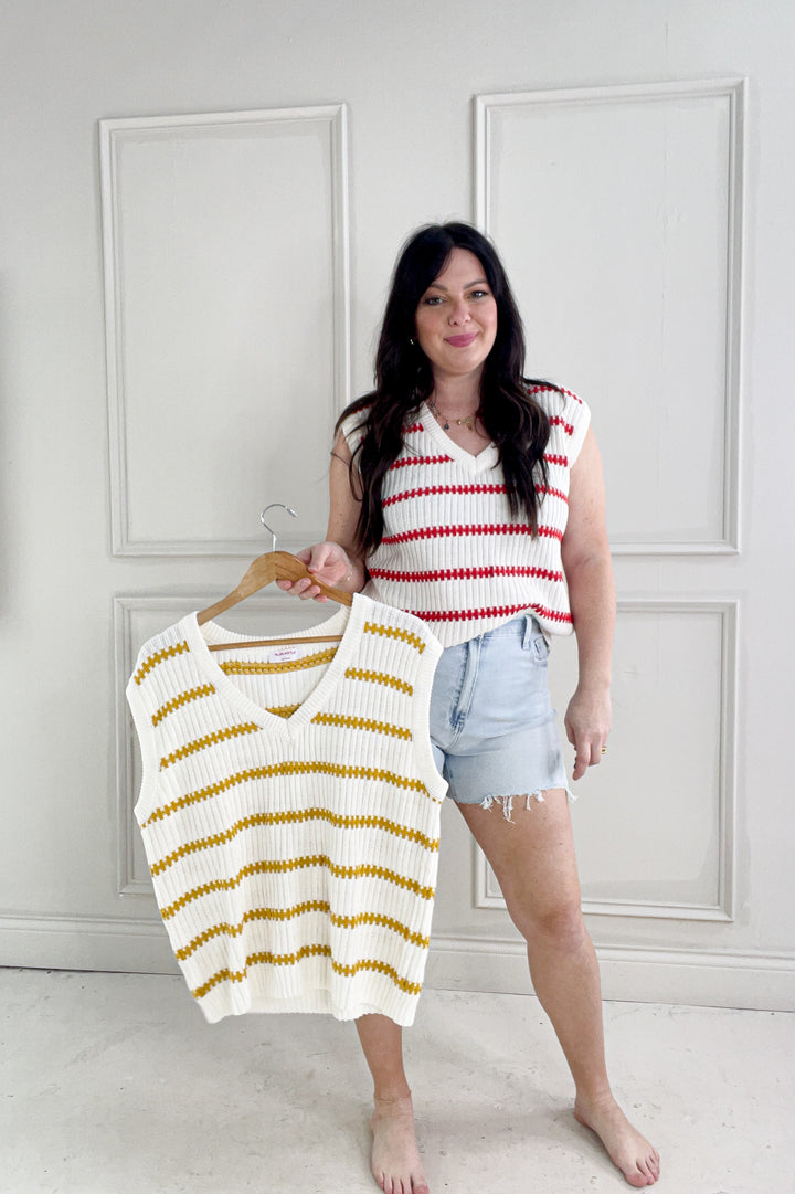 Knitted Sleeveless Stripe Sweater Top