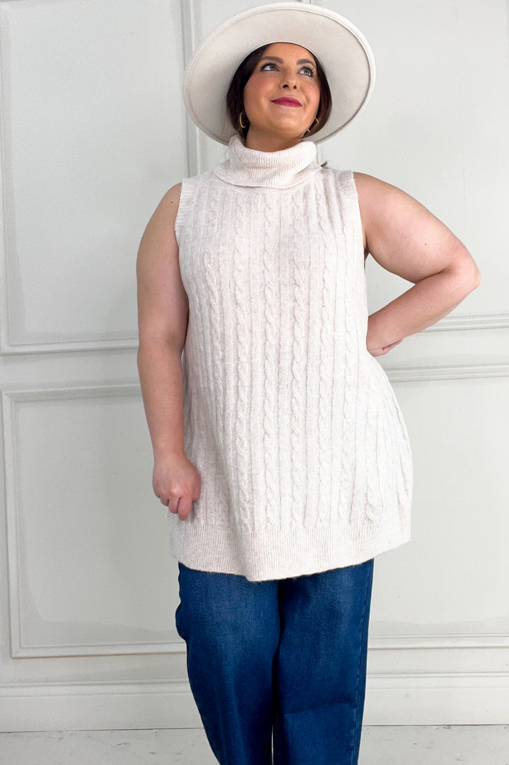 Turtleneck Cable Knit Tunic Vest